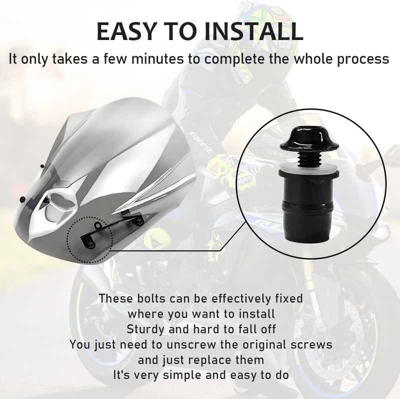 KVAEY 10 PCS Motorcycle Windshield Bolt Screw Kit, Aluminum Alloy Windscreen Mounting Bolt Screws, Universal Windshield Screws Bolts Nuts for Motorcycle Fairings, Car Accessories (Black) - Image 4
